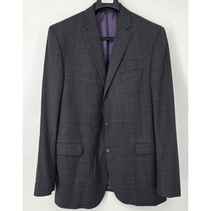 Jack Victor Relax Stretch Blazer Mens 46XL Dark Gray Windowpane Wool Blend
